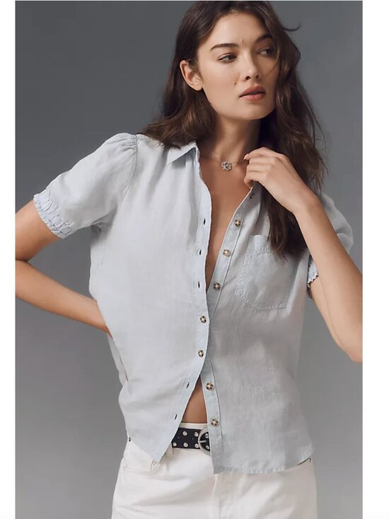 Anthropologie Tops - Anthropologie Pilcro the Aly Linen Puff-Sleeve Blouse